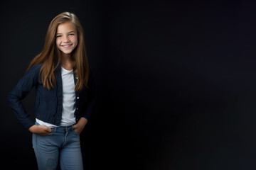 A Happy Teenager girl against dark blue background , Youth day