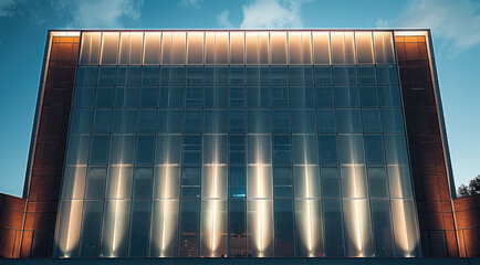 Aufkleber - Facade of a building lit from below along the walls with large white wall washers. Generative AI.