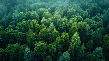 Wall Mural - lush green tree canopy covering forest area during morning light in clear weather conditions. genera