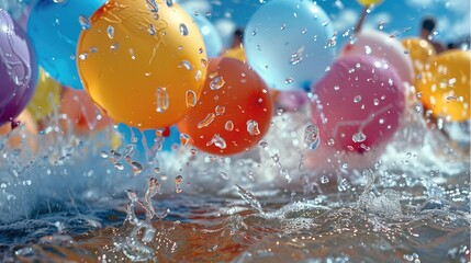 Poster - A water balloon fight in action. Generative AI.
