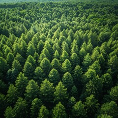 Wall Mural - vast green forest covering rolling hills underneath bright sunlight on a clear day. generative ai
