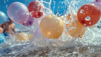 Poster - A water balloon fight in action. Generative AI.