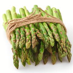 Wall Mural - Fresh Green Asparagus Spears Tied With Twine on White Background