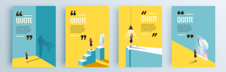 Fototapete - Quote frames blank templates set. Text in brackets, citation empty speech bubbles, quote bubbles. Textbox isolated on color background. Vector illustration.