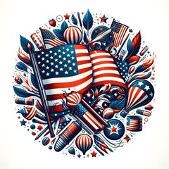 Wall Mural - Patriotic American Flag Circle Illustration