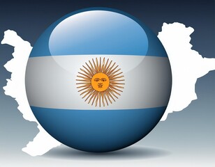 Illustration of a ball in the shape of the Argentina flag with a map of Argentina in the background