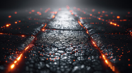 Leinwandbilder - 3D abstract asphalt light in night in the city street on a black background. Generative AI.