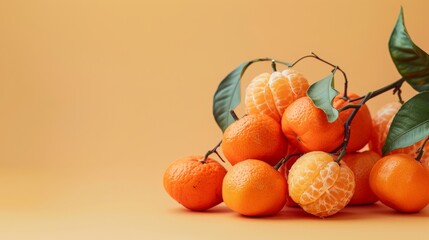 Wall Mural - light orange background with an arrangement of tangerines