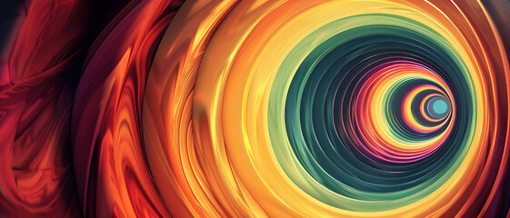 Poster - A vibrant abstract image featuring a swirling tunnel of colorful, concentric circles with a dynamic and energetic feel.