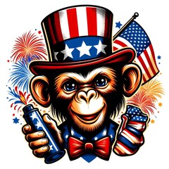 Wall Mural - Patriotic Chimpanzee with Fireworks