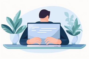 man working on laptop at home. illustration in flat style. freelance work flat 2d infographic with c