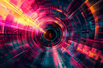 Poster - A vibrant abstract tunnel featuring dynamic patterns and vivid colors, creating a visually stunning and energetic composition.