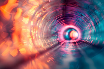 Poster - A mesmerizing abstract tunnel filled with vibrant colors and dynamic reflections, creating a stunning visual journey through light and color.