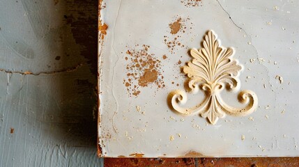 Wall Mural -   A detailed depiction of a fleur-de-lis design etched into a wooden panel