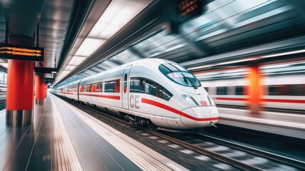 Modern HighSpeed Train Departing from a German Train Station