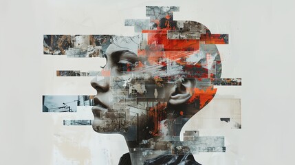 Wall Mural - a collage of a face with multiple squares