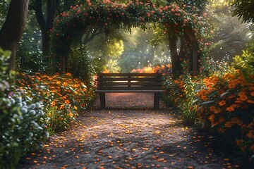 Wall Mural - a bench in a garden.