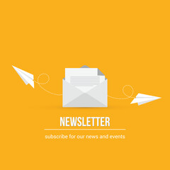 Wall Mural - Newsletter. vector illustration of email marketing. subscription to newsletter, news, offers, promotions. a letter and envelope. subscribe, submit. send by mail.