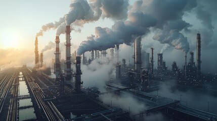 Aufkleber - Big oil refinery or industrial plant emitting carbon into air. Generative AI.