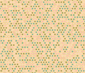 Poster - Abstract template background. Hexagon mosaic cells with padding and inner solid cells. Regular hexagon shapes. Multiple tones color palette. Seamless pattern. Tileable vector illustration.