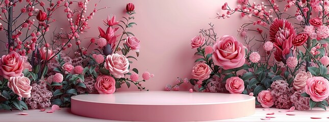 Poster - Pink Floral Display with a Podium