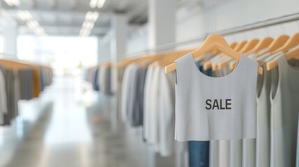 A sign hanging from a clothes hanger in a store with the word Sale written on it