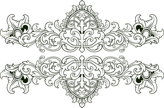Baroque engraved. Victorian floral ornamental borders, vintage decorative frame elements. Vector illustration royal set for wedding invitation and greeting cards, ornaments romantic invitations
