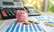 © Tasnim - Pink piggy bank with coins and financial charts, symbolizing budgeting and financial planning.