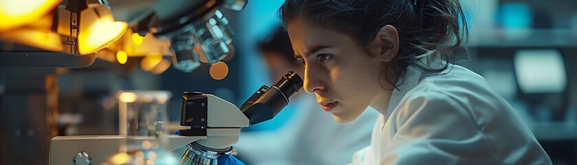 Focused Scientist Conducting Research with Microscope, Lab, Science