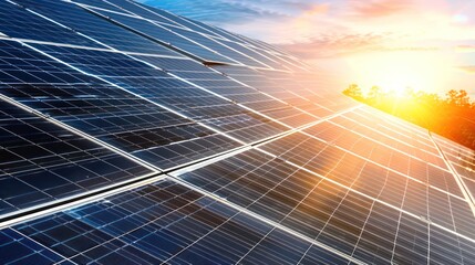 Close-up of solar panel cells absorbing sunlight for electricity generation. 