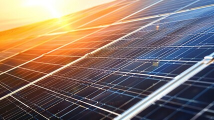 Close-up of solar panel cells absorbing sunlight for electricity generation. 