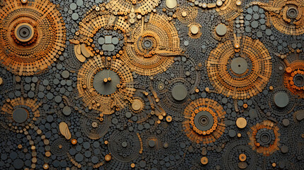 Poster - Abstract fractal ornament with floral elements and dotted texture.