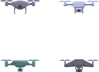 Poster - Air drone icons set cartoon vector. Various drone with integrated camera. Aerial videography