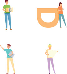 Poster - Brand concept icons set cartoon vector. Business people building brand words. Reputation management