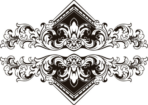 Baroque engraved. Victorian floral ornamental borders, vintage decorative frame elements. Vector illustration royal set for wedding invitation and greeting cards, ornaments romantic invitations