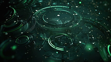 Poster - Technology abstract background with hud styled round interface elements in neon tech light.