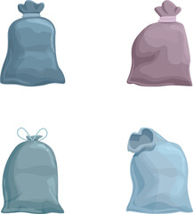 Poster - waste bag icons set cartoon vector. rubbish in plastic pack. recycling concept