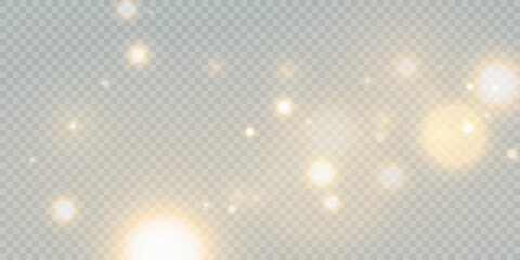 Aufkleber - Glowing golden dust bokeh with reflections. Christmas glowing bokeh and glitter overlay texture for your design on transparent background. Golden particles abstract vector background.