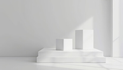 Poster - White Pedestals in Minimalist Sunlit Room, Product Presentation Studio