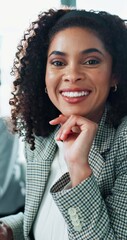 Canvas Print - Computer, office and face of business woman with confidence for work, career and job opportunity. Professional, corporate consultant and portrait of person typing for research, website and internet