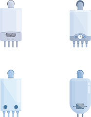 Poster - Electric heater icons set cartoon vector. Gas boiler and electric water heater. Home equipment
