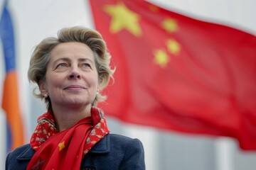 Wall Mural - china eu flags ursula von der leyen visit to china