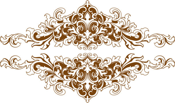 Baroque engraved. Victorian floral ornamental borders, vintage decorative frame elements. Vector illustration royal set for wedding invitation and greeting cards, ornaments romantic invitations