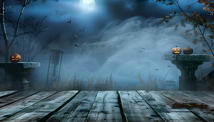 Canvas Print - Spooky halloween background with empty wooden planks