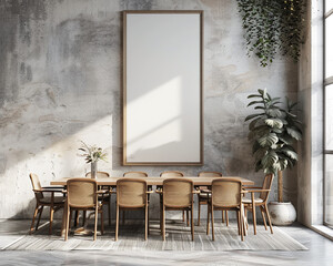 Wall Mural - Minimalist dining room wooden accents with empty frame