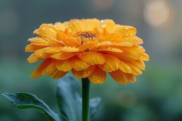 A single orange flower with raindrops on it