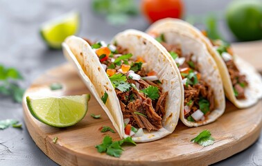 Wall Mural - Close-Up of Beef Tacos on Wooden Cutting Board