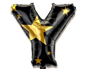 Wall Mural - A black and gold star balloon in the shape of the letter