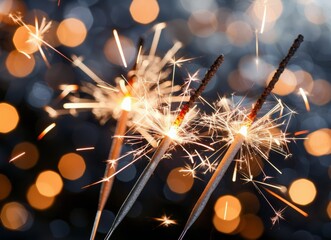 Poster - Sparklers Burning Against Festive Lights