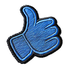 blue thumbs-up hand embroidery patch on isolated transparent background. concept of positive feedbac